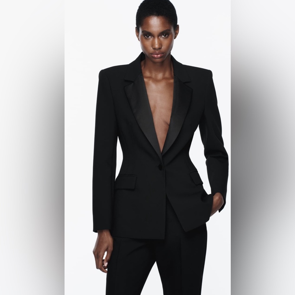 NWT ZARA satin effect tuxedo blazer